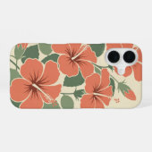 Vintage gestileerde hibiscus iPhone 16 hoesje (Achterkant horizontaal)