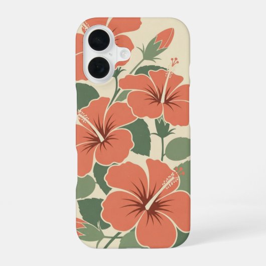 Vintage gestileerde hibiscus iPhone 16 hoesje (Achterkant)