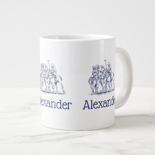 Vintage gestileerde polo wedstrijd tekening #1 bla grote koffiekop