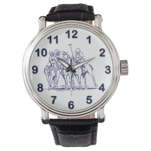 Vintage gestileerde polowedstrijd tekening #1 Blau Horloge