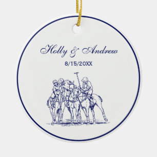 Vintage gestileerde polowedstrijd tekening #1 Blau Keramisch Ornament