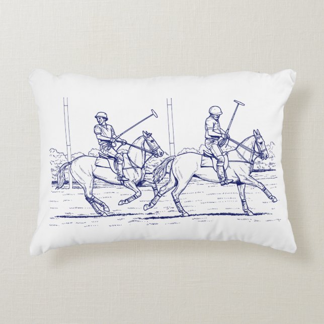 Vintage gestileerde polowedstrijd tekening #2 Blau Accent Kussen (Voorkant)