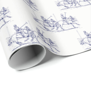 Vintage gestileerde polowedstrijd tekening #2 Blau Cadeaupapier