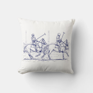 Vintage gestileerde polowedstrijd tekening #2 Blau Kussen