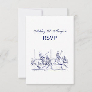 Vintage gestileerde polowedstrijd tekening #2 Blau RSVP Kaartje