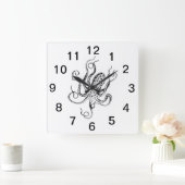 Vintage gestileerde tekening van een octopus #1 vierkante klok (Huis)
