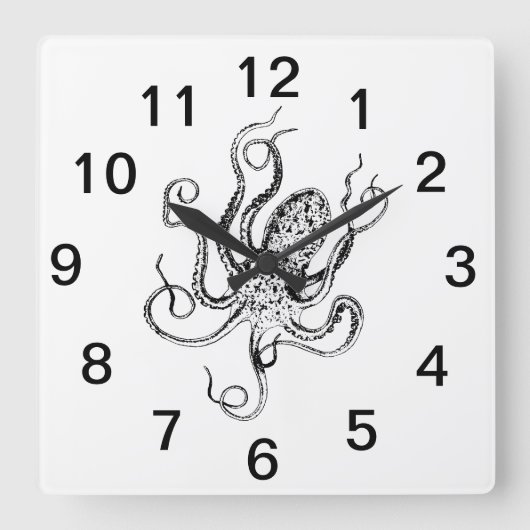 Vintage gestileerde tekening van een octopus #1 vierkante klok (Voorkant)