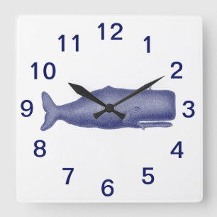 Vintage gestileerde walvis uit de 19e eeuw #1 in b vierkante klok