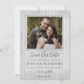 Vintage gestreepte foto | Grijze Save The Date (Voorkant)