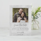 Vintage gestreepte foto | Grijze Save The Date (Staand voorkant)