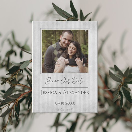 Vintage gestreepte foto | Grijze Save The Date