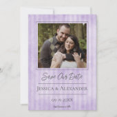 Vintage gestreepte foto | Paarse Save The Date (Voorkant)