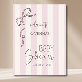 Vintage gestreepte mauve strik baby shower welkom poster