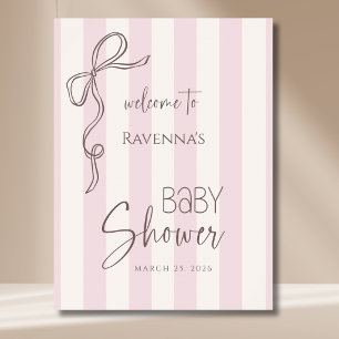Vintage gestreepte mauve strik baby shower welkom poster