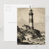 Vintage gestreepte vuurtoren stormachtige kust briefkaart (Voorkant / Achterkant)