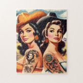Vintage Getatoeëerde Cowgirls Legpuzzel (Verticaal)