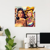 Vintage Getatoeëerde Cowgirls Poster (Thuiskantoor)