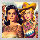 Vintage Getatoeëerde Cowgirls Poster (Voorkant)