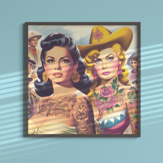 Vintage Getatoeëerde Cowgirls Poster