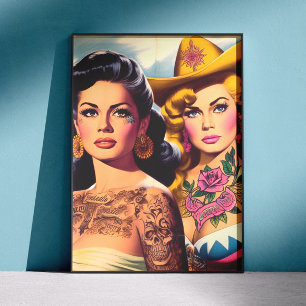 Vintage Getatoeëerde Cowgirls Poster