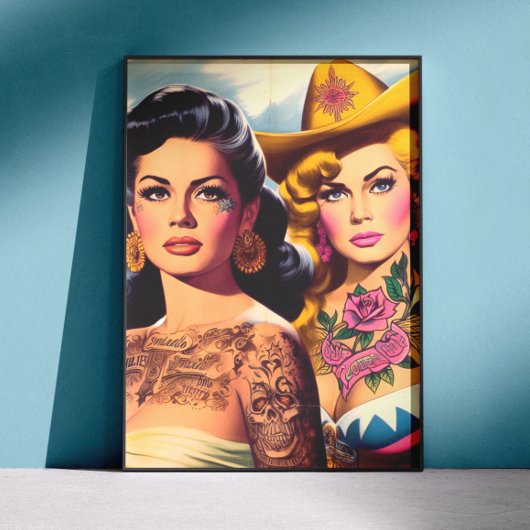 Vintage Getatoeëerde Cowgirls Poster