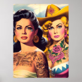 Vintage Getatoeëerde Cowgirls Poster (Voorkant)