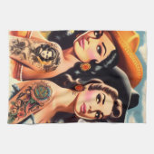 Vintage Getatoeëerde Cowgirls Theedoek (Horizontaal)