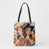 Vintage Getatoeëerde Cowgirls Tote Bag (Voorkant)