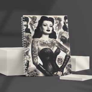 Vintage Getatoeëerde Ghotische Vrouw Collage Notitieboek