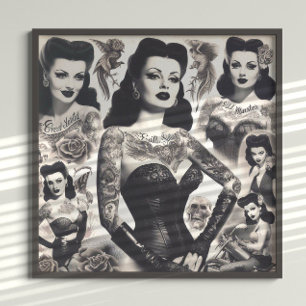 Vintage Getatoeëerde Ghotische Vrouw Collage Poster