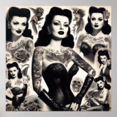 Vintage Getatoeëerde Ghotische Vrouw Collage Poster (Voorkant)