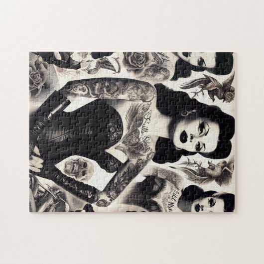 Vintage Getatoeëerde Goth Vrouw Collage Legpuzzel (Horizontaal)