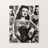 Vintage Getatoeëerde Goth Vrouw Collage Legpuzzel (Verticaal)