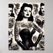 Vintage Getatoeëerde Goth Vrouw Collage Poster (Voorkant)