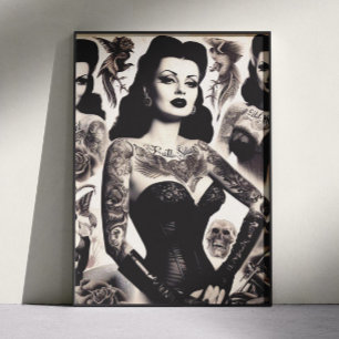 Vintage Getatoeëerde Goth Vrouw Collage Poster