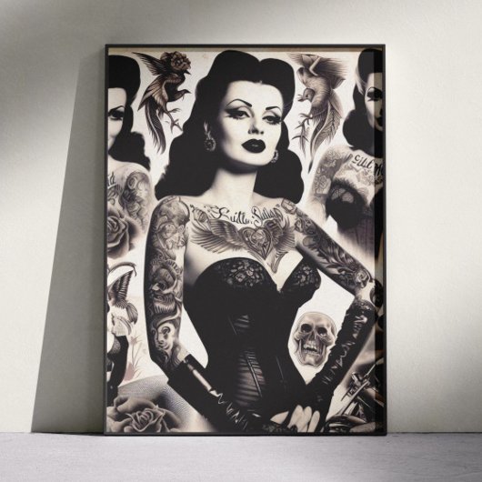 Vintage Getatoeëerde Goth Vrouw Collage Poster