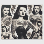 Vintage Getatoeëerde Gothe Vrouw Collage Cadeaupapier (Vlak)