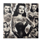 Vintage Getatoeëerde Gothe Vrouw Collage Tegeltje (Voorkant)