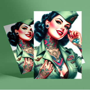 Vintage Getatoeëerde Militair Vrouw Briefkaart
