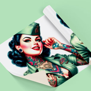 Vintage Getatoeëerde Militair Vrouw Cadeaupapier