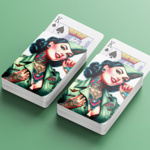 Vintage Getatoeëerde Militair Vrouw Pokerkaarten