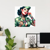 Vintage Getatoeëerde Militair Vrouw Poster (Thuiskantoor)