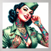 Vintage Getatoeëerde Militair Vrouw Poster (Voorkant)