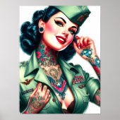Vintage Getatoeëerde Militair Vrouw Poster (Voorkant)
