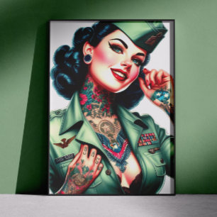 Vintage Getatoeëerde Militair Vrouw Poster
