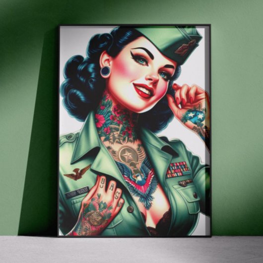 Vintage Getatoeëerde Militair Vrouw Poster
