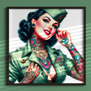 Vintage Getatoeëerde Militair Vrouw Poster
