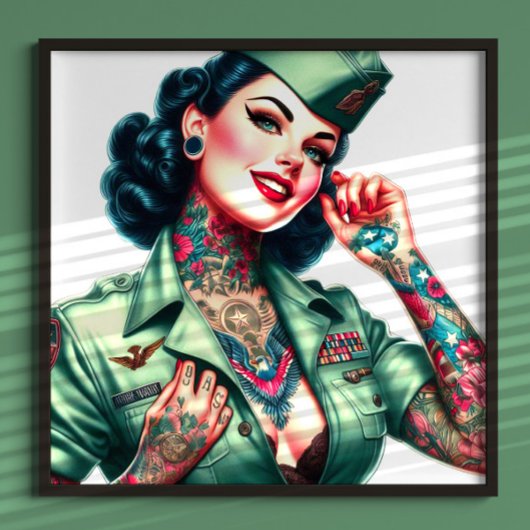 Vintage Getatoeëerde Militair Vrouw Poster