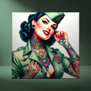 Vintage Getatoeëerde Militair Vrouw Tegeltje