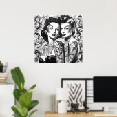 Vintage Getatoeëerde Pin-ups Poster (Thuiskantoor)